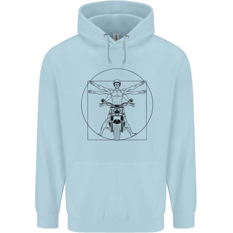 Vitruvian Biker Motorcycle Motorbike Childrens Kids Hoodie Light Blue