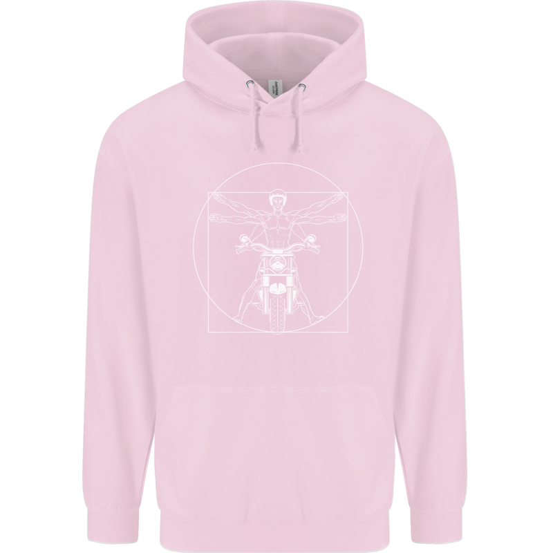 Vitruvian Biker Motorcycle Motorbike Childrens Kids Hoodie Light Pink