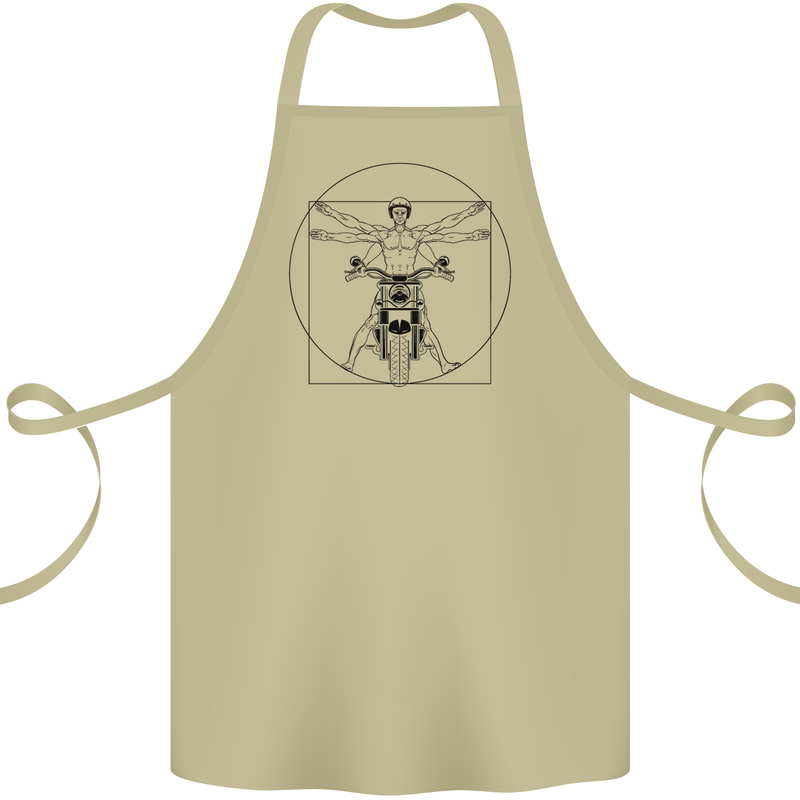 Vitruvian Biker Motorcycle Motorbike Cotton Apron 100% Organic Khaki