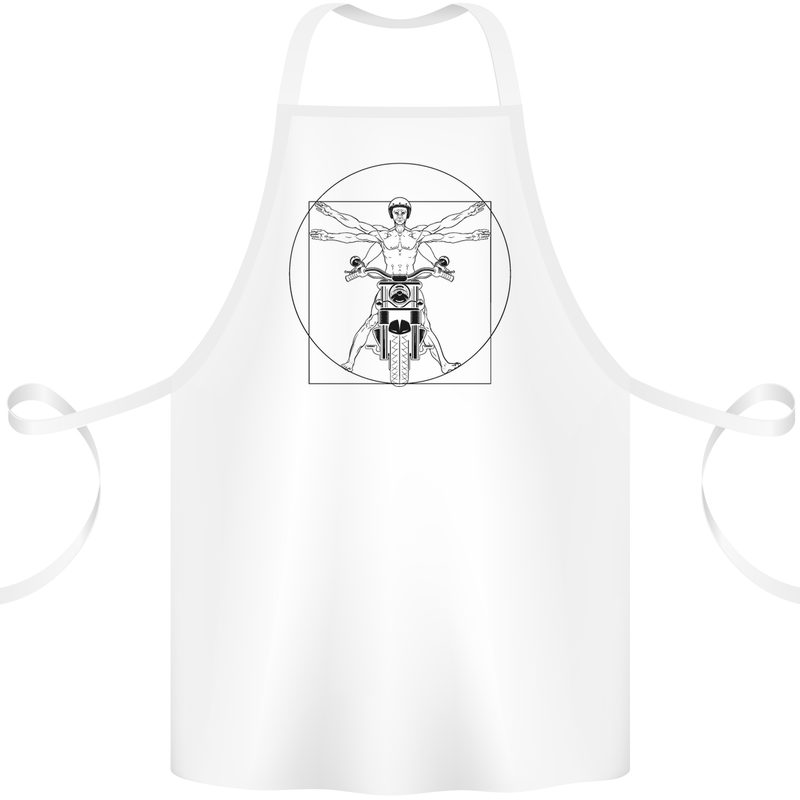 Vitruvian Biker Motorcycle Motorbike Cotton Apron 100% Organic White