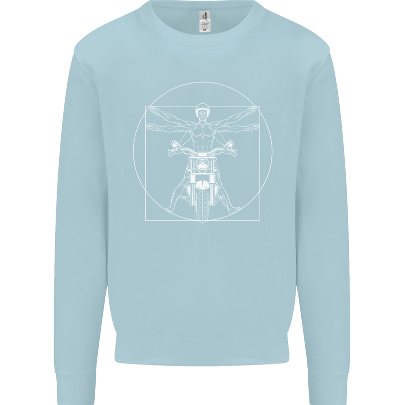 Vitruvian Biker Motorcycle Motorbike Kids Sweatshirt Jumper Light Blue