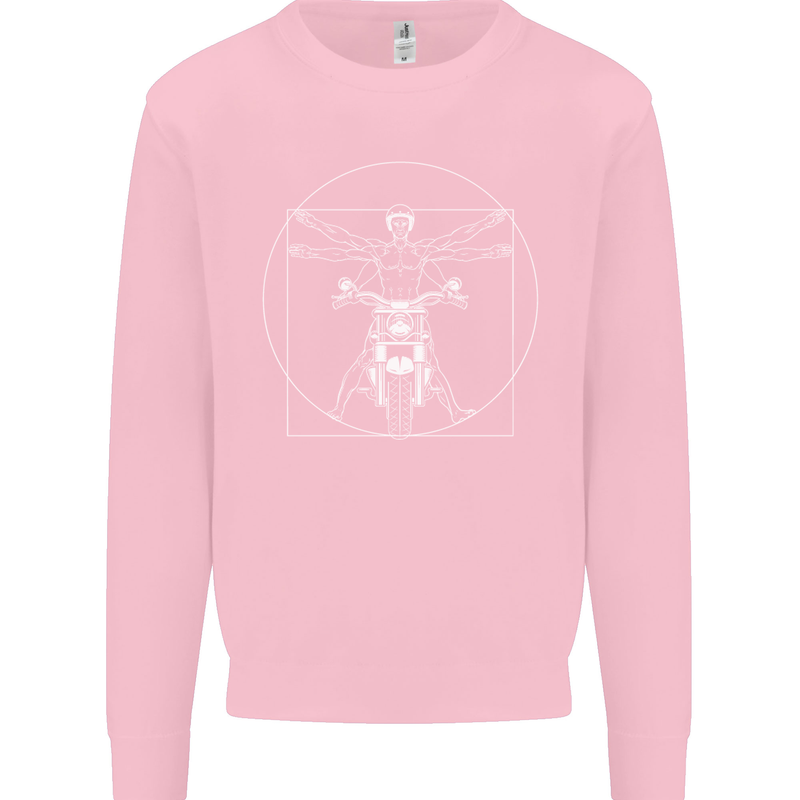 Vitruvian Biker Motorcycle Motorbike Kids Sweatshirt Jumper Light Pink