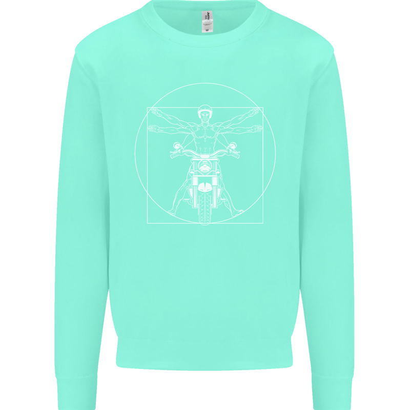Vitruvian Biker Motorcycle Motorbike Kids Sweatshirt Jumper Peppermint