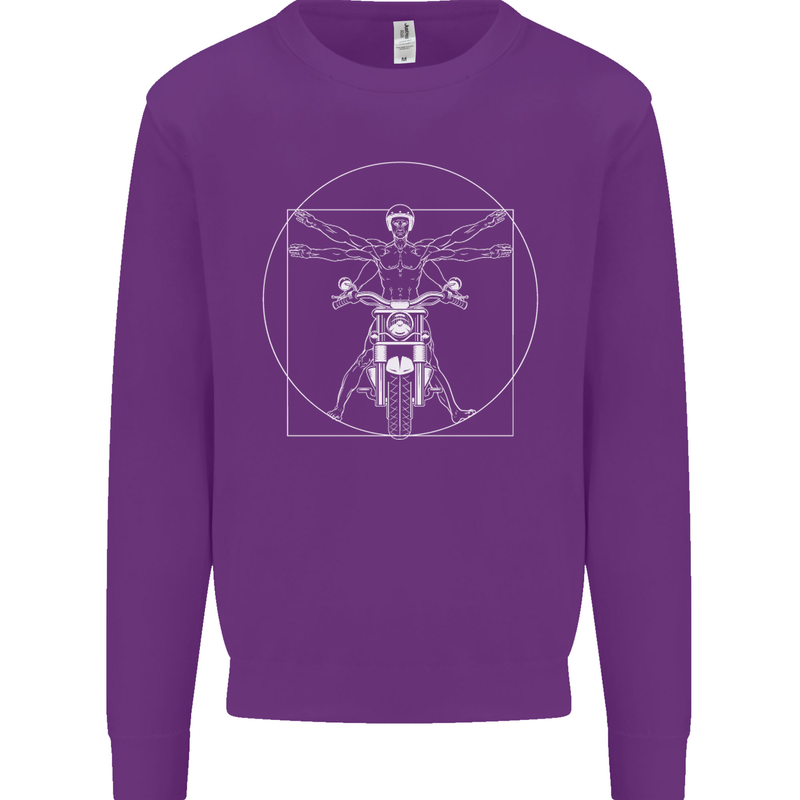 Vitruvian Biker Motorcycle Motorbike Kids Sweatshirt Jumper Purple
