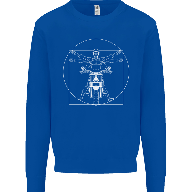 Vitruvian Biker Motorcycle Motorbike Kids Sweatshirt Jumper Royal Blue
