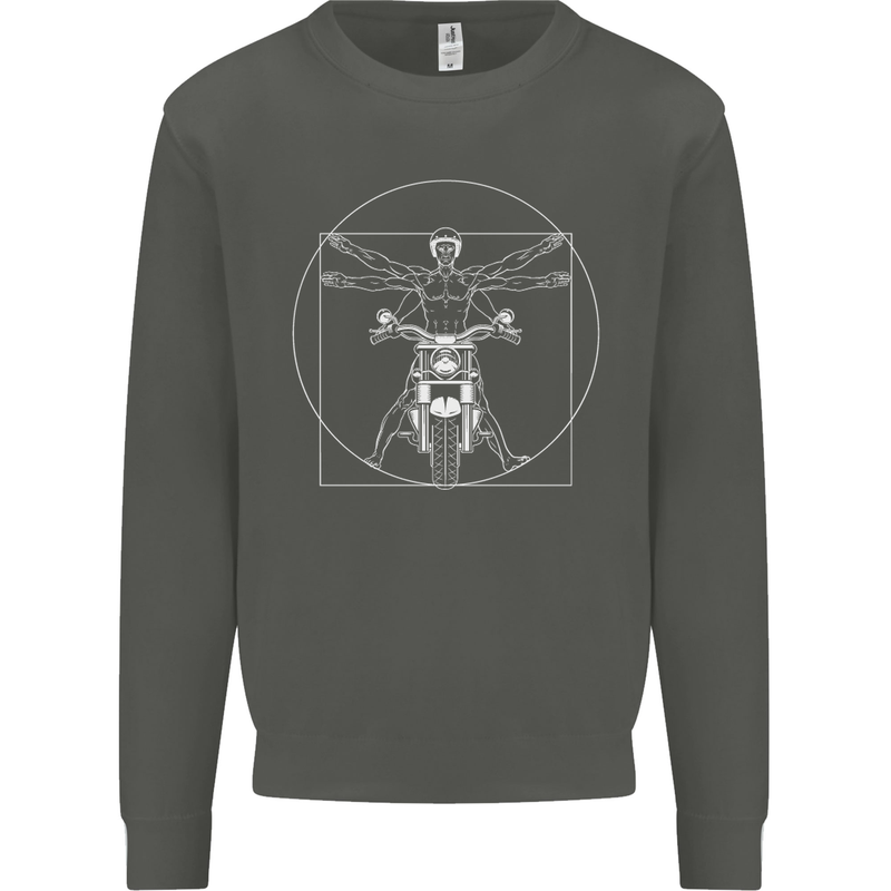 Vitruvian Biker Motorcycle Motorbike Kids Sweatshirt Jumper Storm Grey