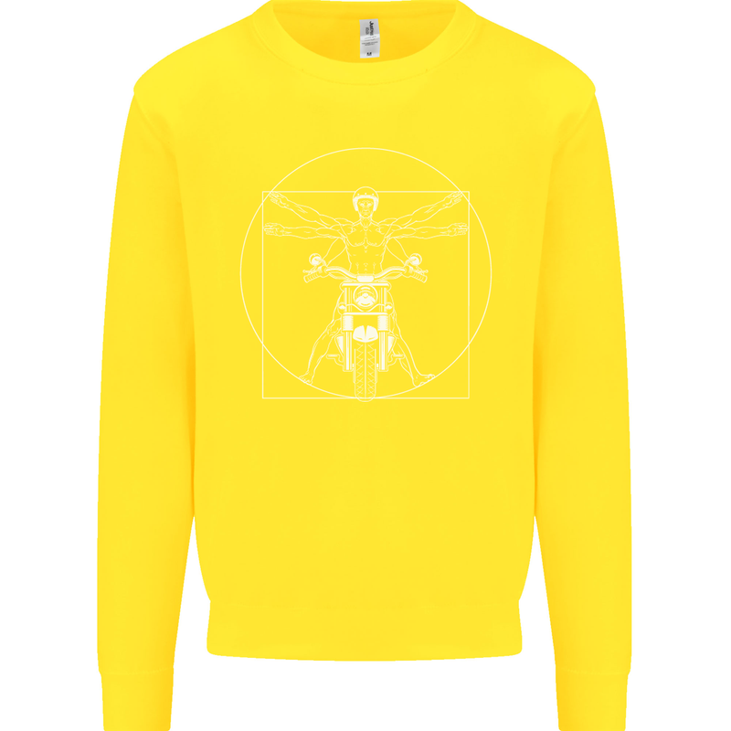 Vitruvian Biker Motorcycle Motorbike Kids Sweatshirt Jumper Yellow