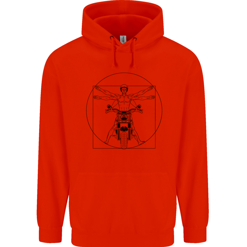 Vitruvian Biker Motorcycle Motorbike Mens 80% Cotton Hoodie Bright Red