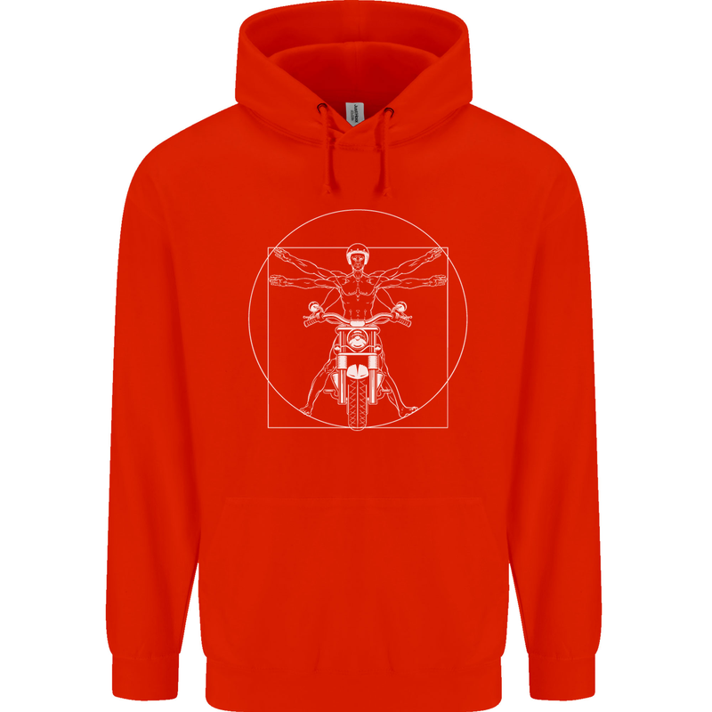 Vitruvian Biker Motorcycle Motorbike Mens 80% Cotton Hoodie Bright Red