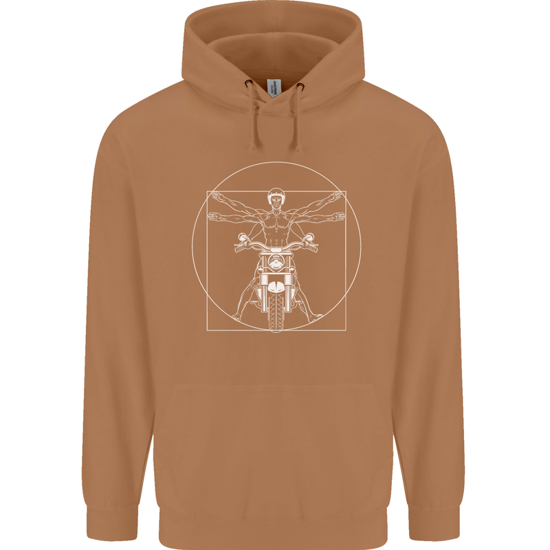 Vitruvian Biker Motorcycle Motorbike Mens 80% Cotton Hoodie Caramel Latte