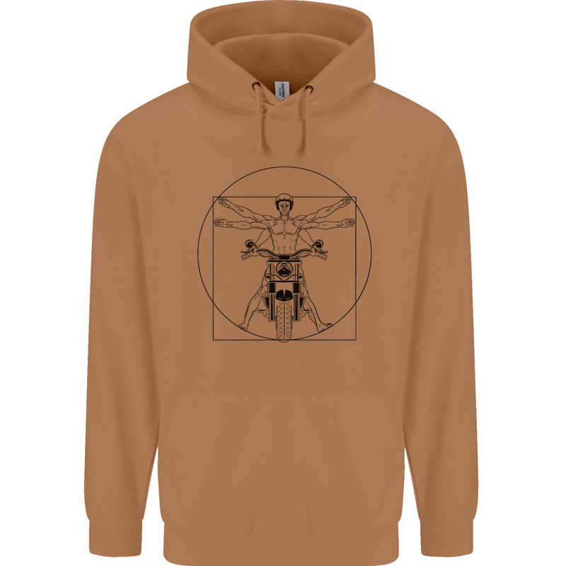 Vitruvian Biker Motorcycle Motorbike Mens 80% Cotton Hoodie Caramel Latte