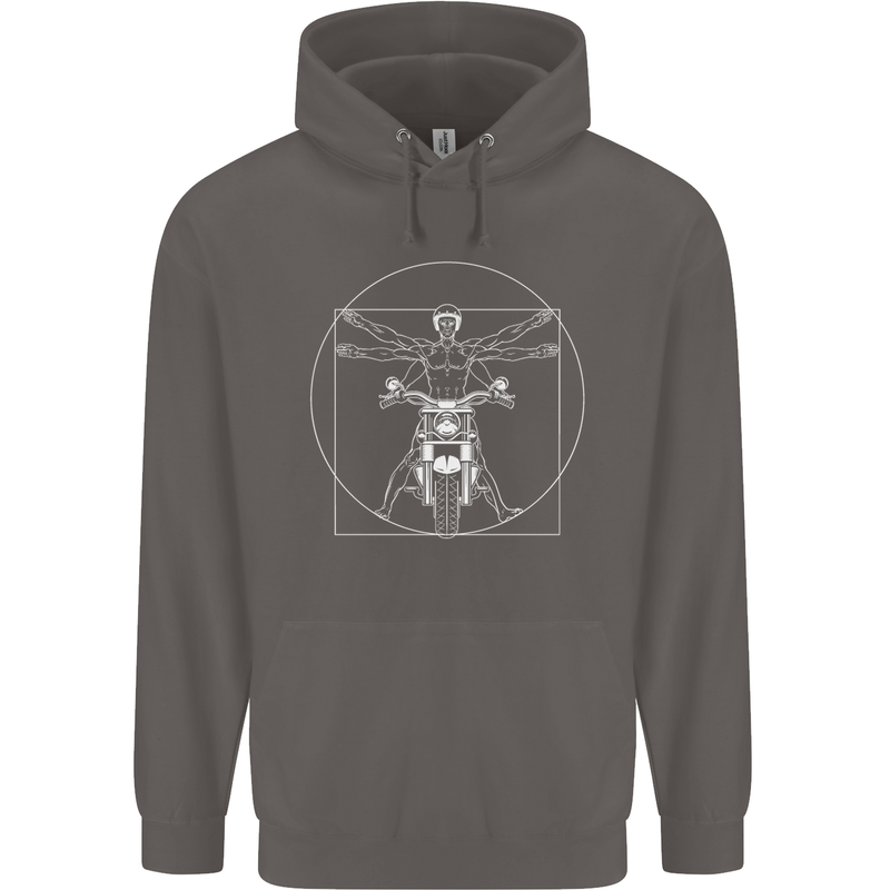 Vitruvian Biker Motorcycle Motorbike Mens 80% Cotton Hoodie Charcoal