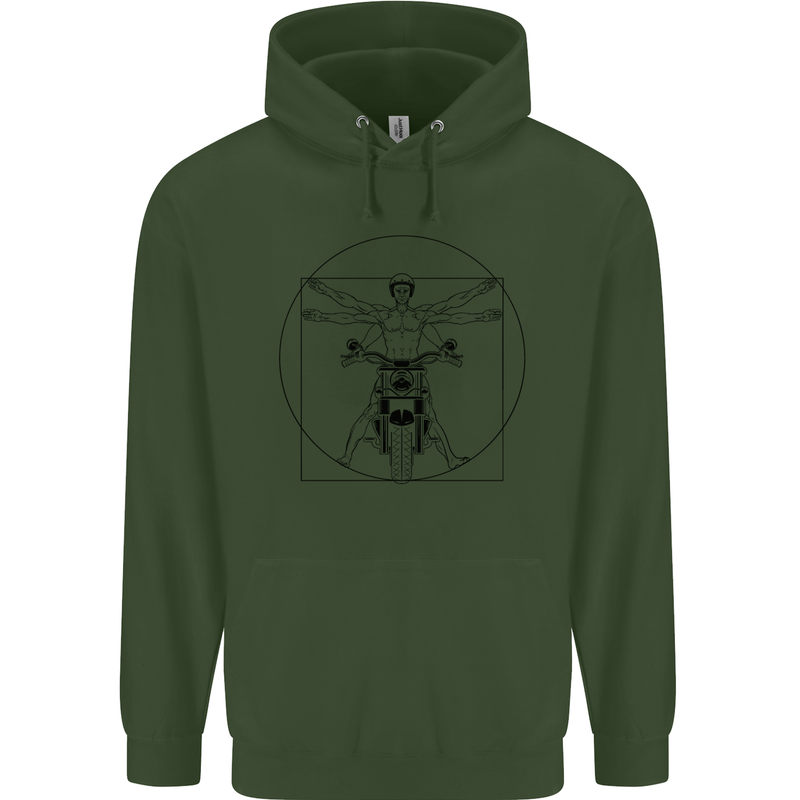 Vitruvian Biker Motorcycle Motorbike Mens 80% Cotton Hoodie Forest Green