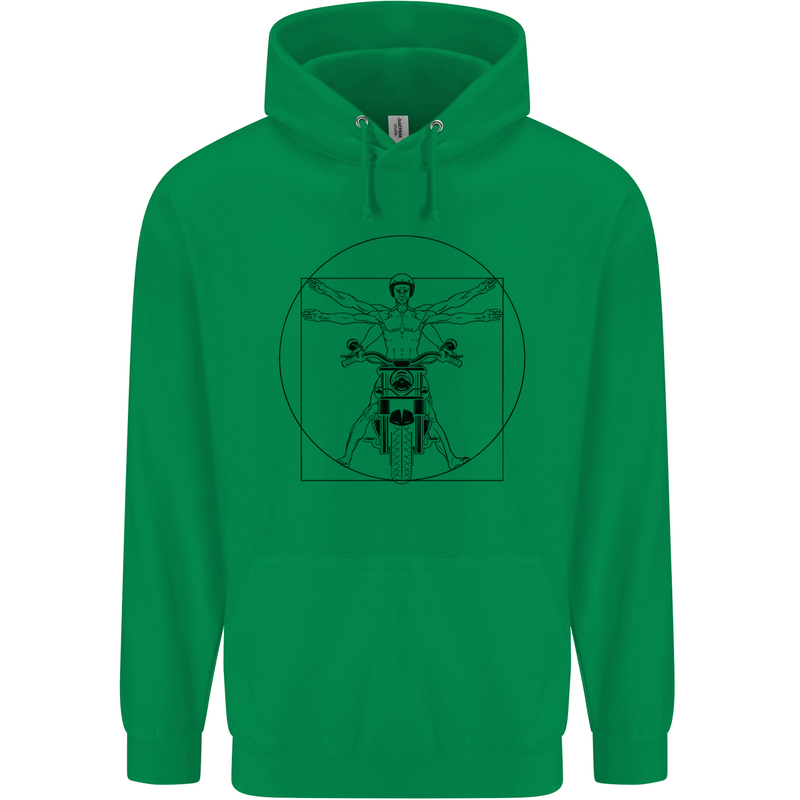 Vitruvian Biker Motorcycle Motorbike Mens 80% Cotton Hoodie Irish Green