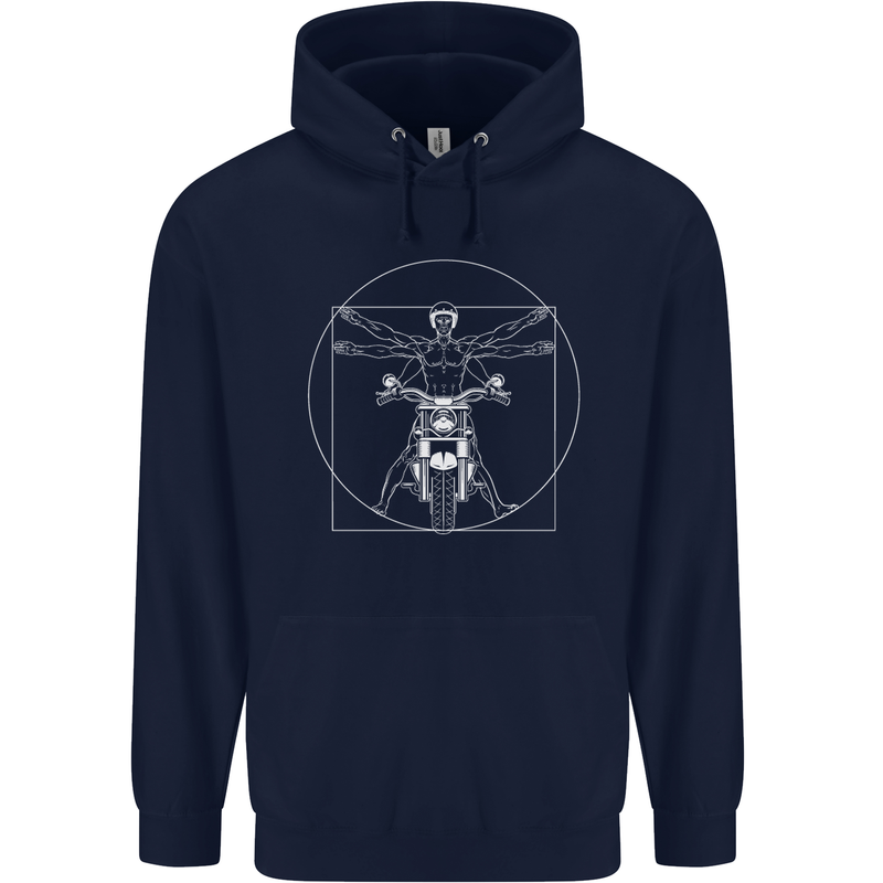 Vitruvian Biker Motorcycle Motorbike Mens 80% Cotton Hoodie Navy Blue