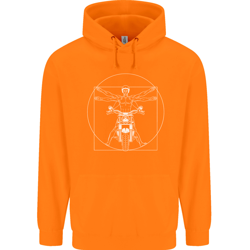 Vitruvian Biker Motorcycle Motorbike Mens 80% Cotton Hoodie Orange