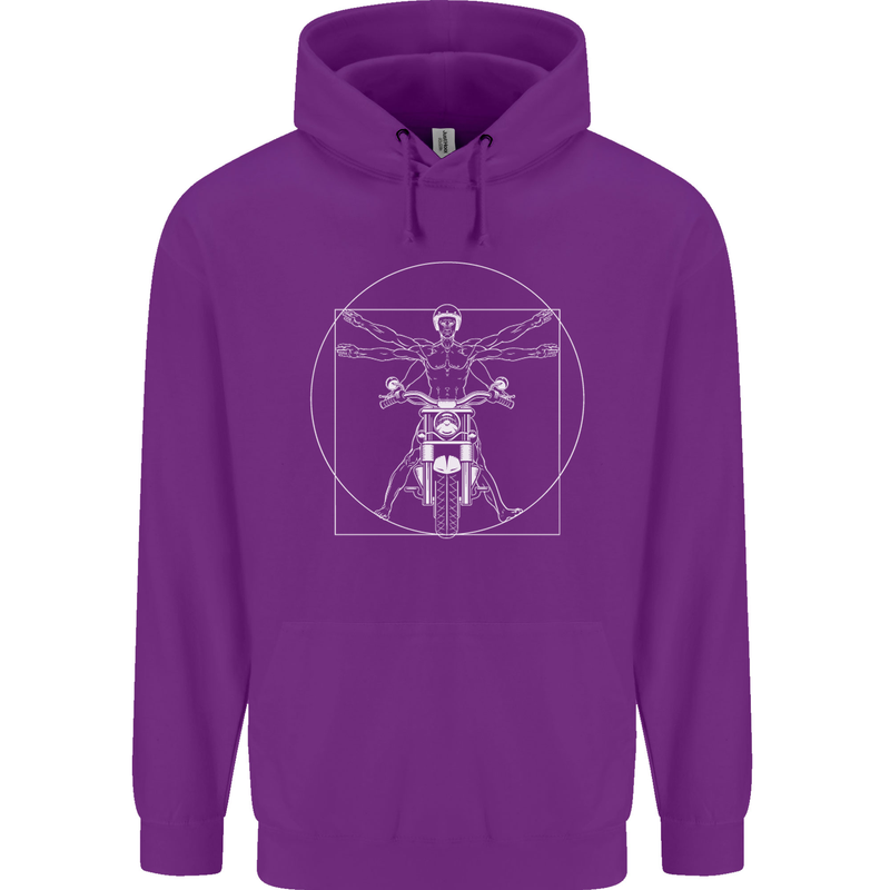 Vitruvian Biker Motorcycle Motorbike Mens 80% Cotton Hoodie Purple