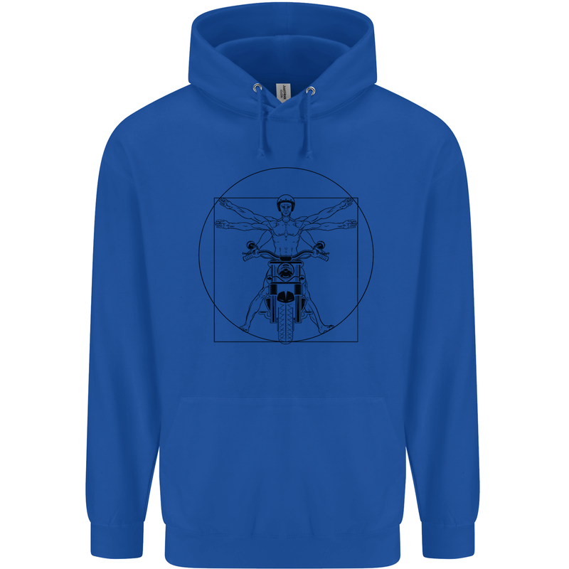Vitruvian Biker Motorcycle Motorbike Mens 80% Cotton Hoodie Royal Blue