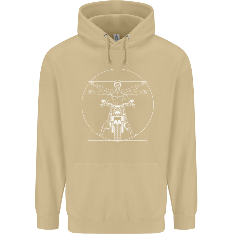 Vitruvian Biker Motorcycle Motorbike Mens 80% Cotton Hoodie Sand