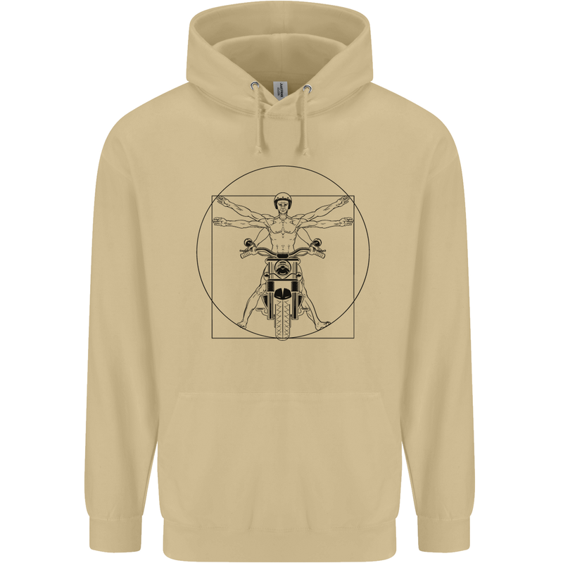 Vitruvian Biker Motorcycle Motorbike Mens 80% Cotton Hoodie Sand