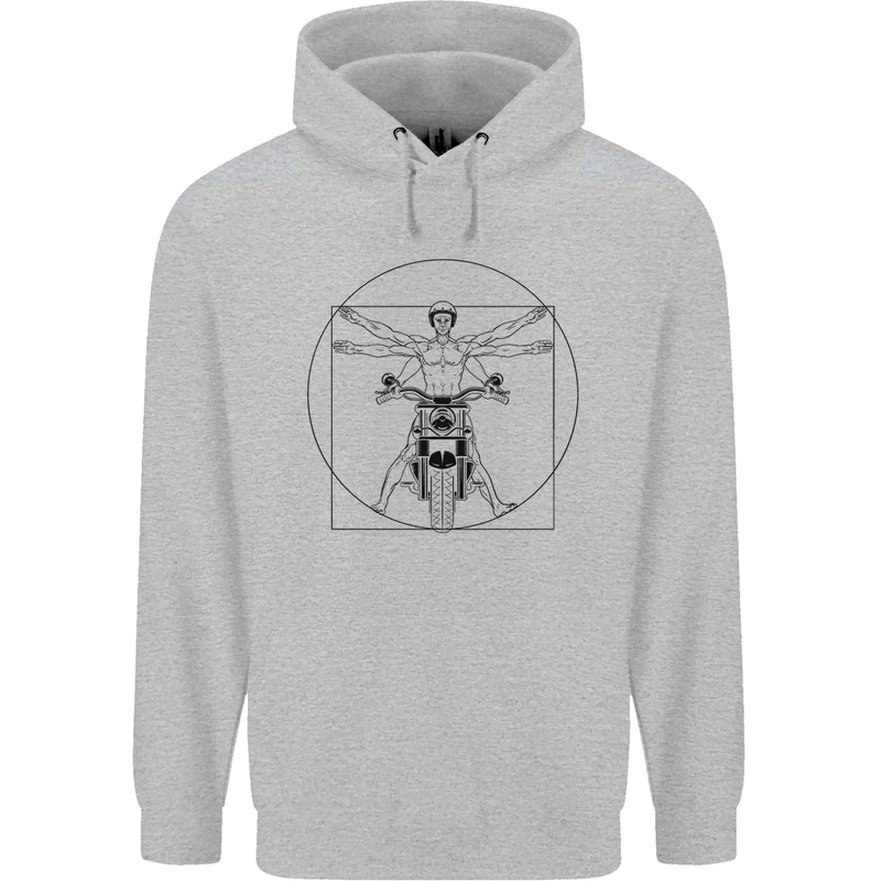 Vitruvian Biker Motorcycle Motorbike Mens 80% Cotton Hoodie Sports Grey