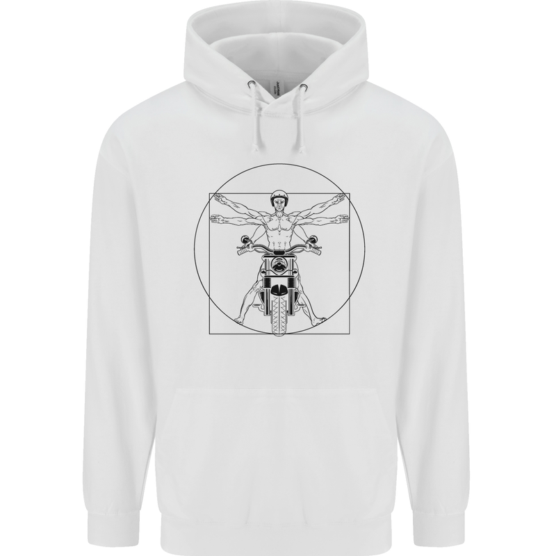 Vitruvian Biker Motorcycle Motorbike Mens 80% Cotton Hoodie White