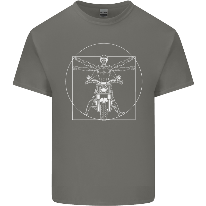 Vitruvian Biker Motorcycle Motorbike Mens Cotton T-Shirt Tee Top Charcoal