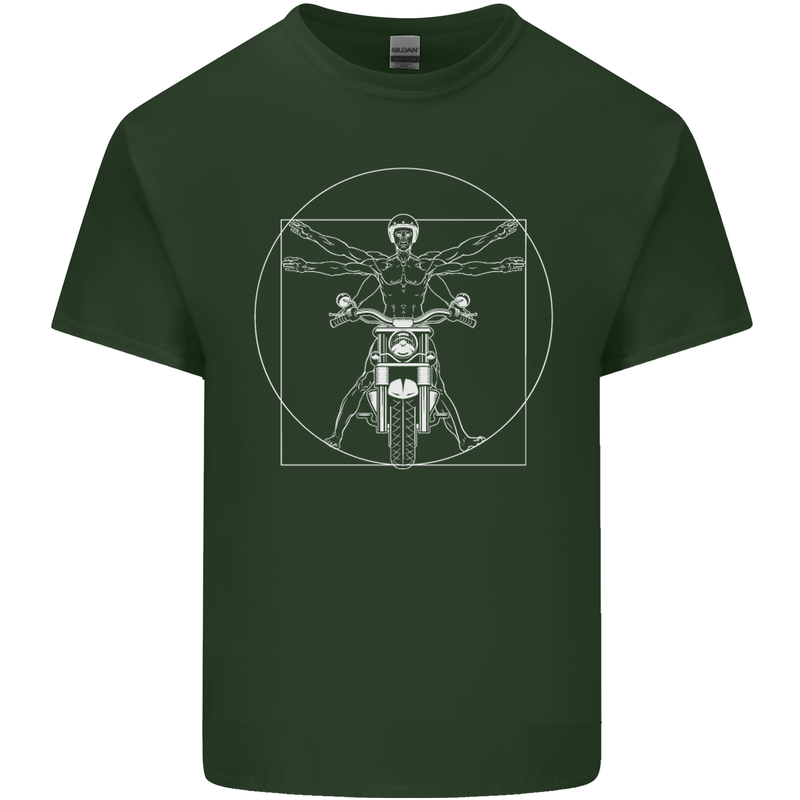 Vitruvian Biker Motorcycle Motorbike Mens Cotton T-Shirt Tee Top Forest Green