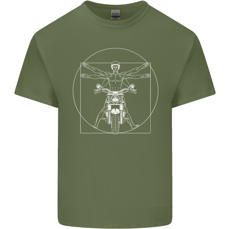 Vitruvian Biker Motorcycle Motorbike Mens Cotton T-Shirt Tee Top Military Green