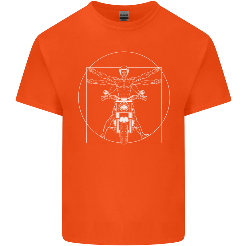 Vitruvian Biker Motorcycle Motorbike Mens Cotton T-Shirt Tee Top Orange