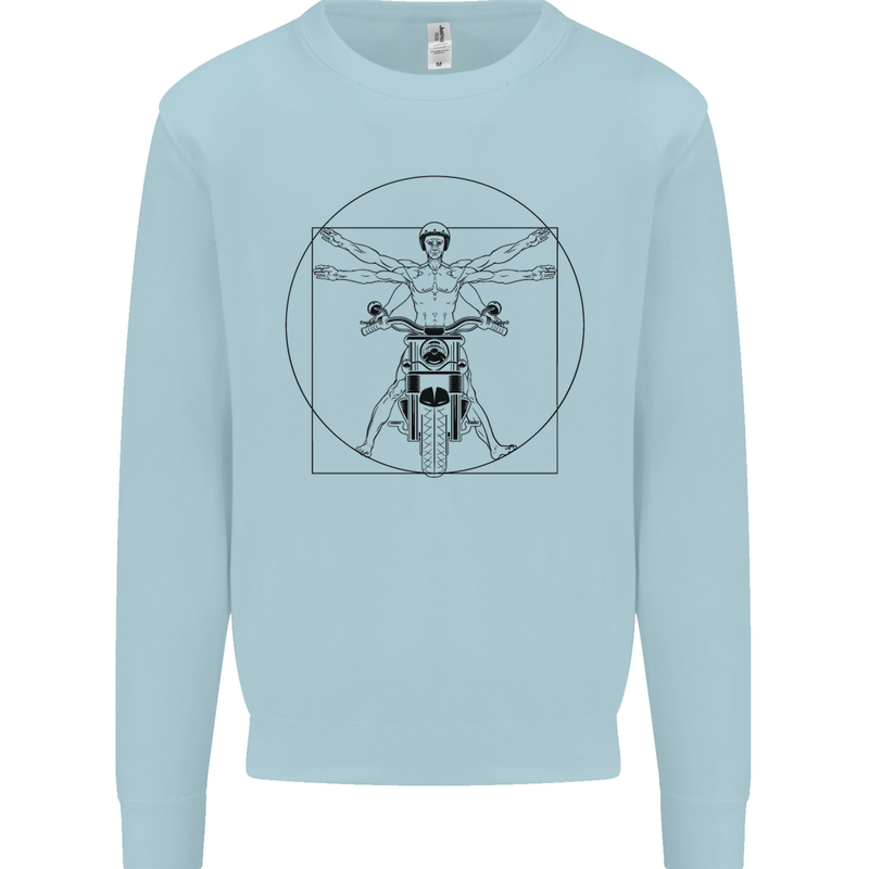 Vitruvian Biker Motorcycle Motorbike Mens Sweatshirt Jumper Light Blue