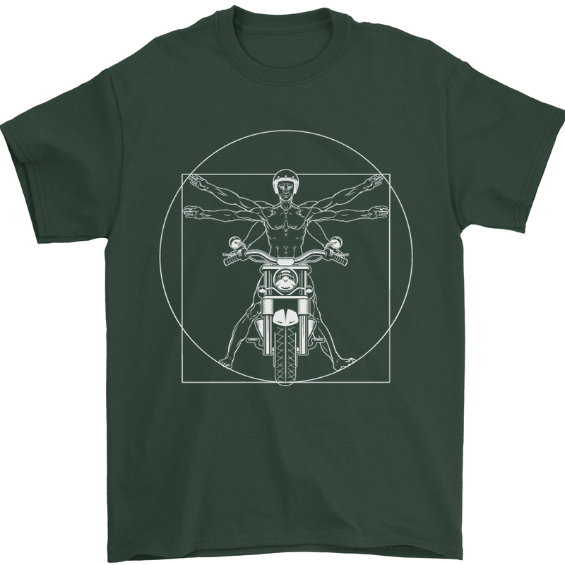 Vitruvian Biker Motorcycle Motorbike Mens T-Shirt Cotton Gildan Forest Green