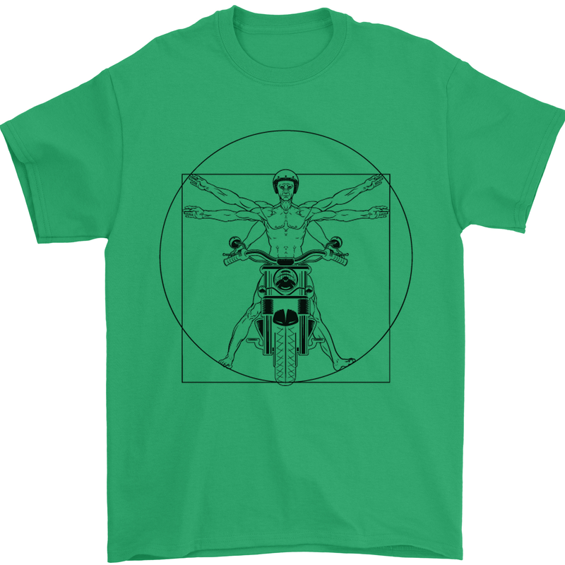 Vitruvian Biker Motorcycle Motorbike Mens T-Shirt Cotton Gildan Irish Green