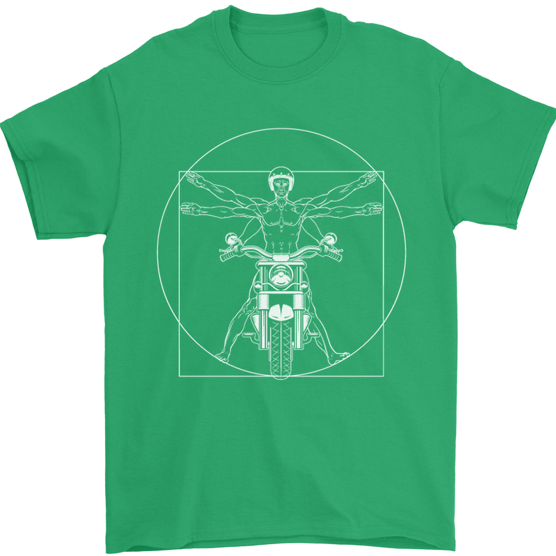 Vitruvian Biker Motorcycle Motorbike Mens T-Shirt Cotton Gildan Irish Green