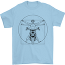 Vitruvian Biker Motorcycle Motorbike Mens T-Shirt Cotton Gildan Light Blue