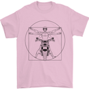 Vitruvian Biker Motorcycle Motorbike Mens T-Shirt Cotton Gildan Light Pink