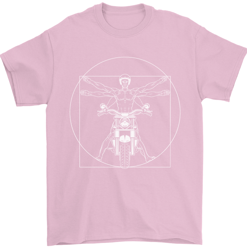 Vitruvian Biker Motorcycle Motorbike Mens T-Shirt Cotton Gildan Light Pink