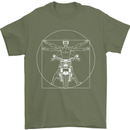 Vitruvian Biker Motorcycle Motorbike Mens T-Shirt Cotton Gildan Military Green