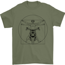Vitruvian Biker Motorcycle Motorbike Mens T-Shirt Cotton Gildan Military Green