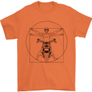 Vitruvian Biker Motorcycle Motorbike Mens T-Shirt Cotton Gildan Orange