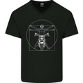 Vitruvian Biker Motorcycle Motorbike Mens V-Neck Cotton T-Shirt Black