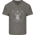 Vitruvian Biker Motorcycle Motorbike Mens V-Neck Cotton T-Shirt Charcoal