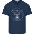 Vitruvian Biker Motorcycle Motorbike Mens V-Neck Cotton T-Shirt Navy Blue
