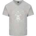 Vitruvian Biker Motorcycle Motorbike Mens V-Neck Cotton T-Shirt Sports Grey