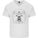 Vitruvian Biker Motorcycle Motorbike Mens V-Neck Cotton T-Shirt White