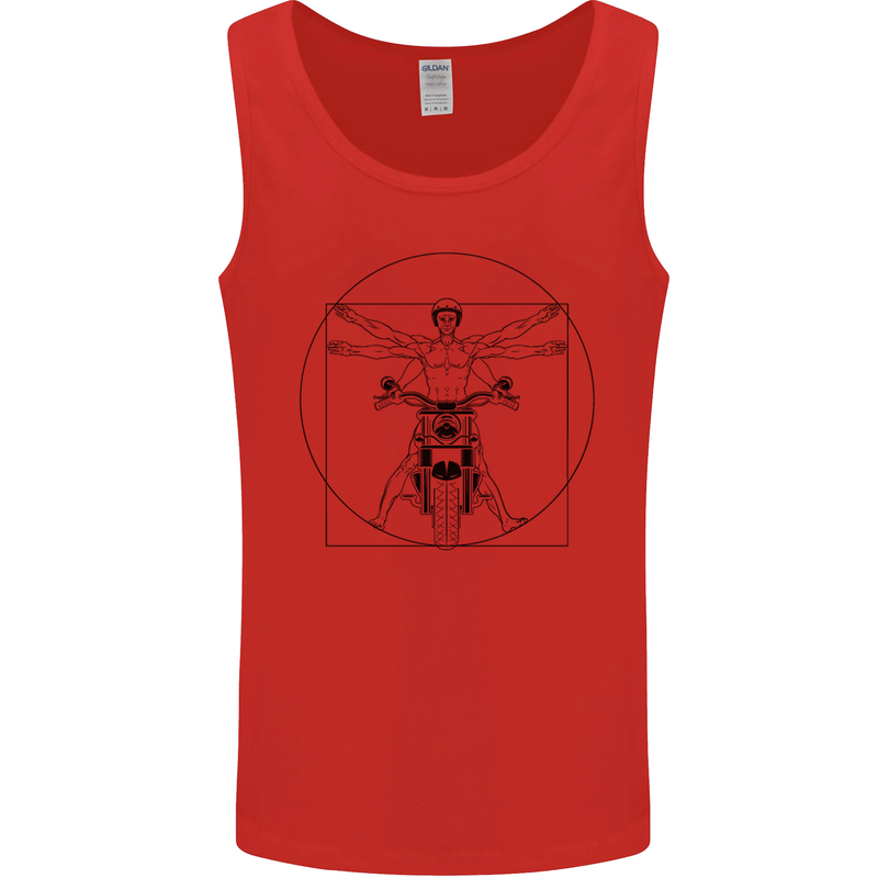 Vitruvian Biker Motorcycle Motorbike Mens Vest Tank Top Red