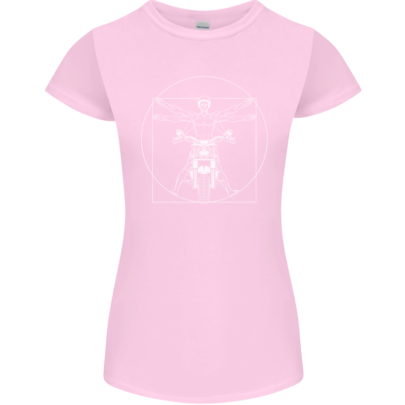 Vitruvian Biker Motorcycle Motorbike Womens Petite Cut T-Shirt Light Pink