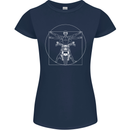 Vitruvian Biker Motorcycle Motorbike Womens Petite Cut T-Shirt Navy Blue