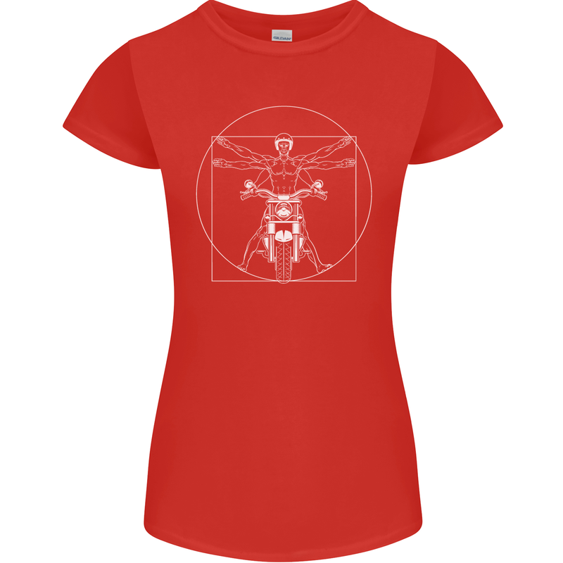 Vitruvian Biker Motorcycle Motorbike Womens Petite Cut T-Shirt Red