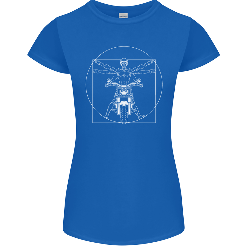 Vitruvian Biker Motorcycle Motorbike Womens Petite Cut T-Shirt Royal Blue